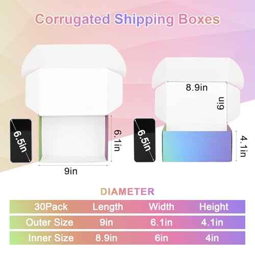 30 Pack 9x6x4 Colorful Shipping Boxes Medium, Mailer Cardboard Boxes for Packaging Small Business Bulk