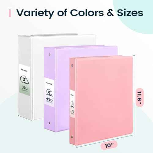 2 Pack BinderX Extra Durable 3 Ring Binder, 1 Inch Binder Round Rings, Fits 350 Sheets of 8.5x11 Paper, Customizable View Cover with Inside Pockets, Cute 1 Inch Binders 3 Ring, Pink & Purple