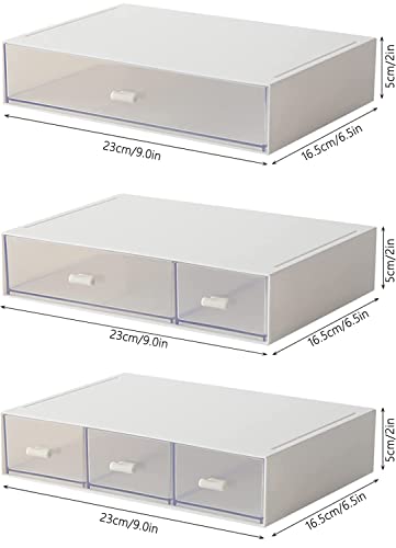 Kulusion 9x6.5x2 Inch 3-Tier Stackable Desk Organizer with 6 Compartments - White, Multi-Use Storage Drawer