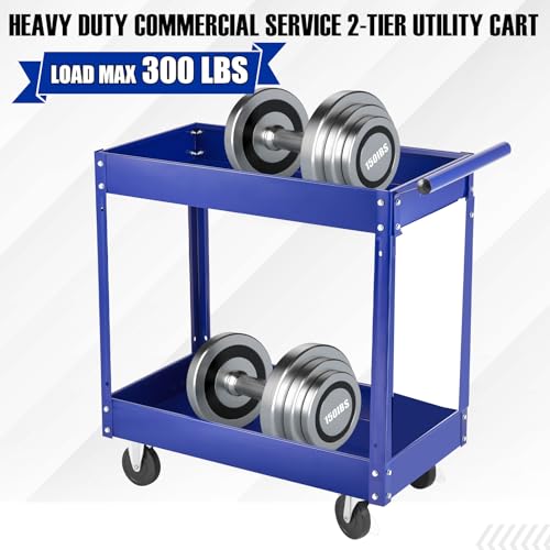 2 Tier Metal Utility Cart,330 Lbs Metal Heavy Duty Utility Cart On Wheels,2 Shelf Steel Rolling Tool Cart, Tool Storage Organizer for Mechanic, Garage, Workshop, Warehouse & Repair Shop