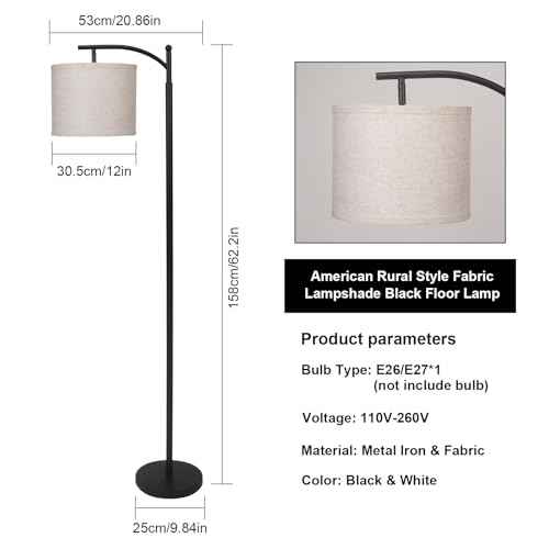 Arc Floor Lamp,Modern Floor Lamp,62'' Standing Lamp with Foot Switch,Tall Floor Lamps for Living Room,Bedroom,Office,360¡Æ Adjustable Light Shade (Black)