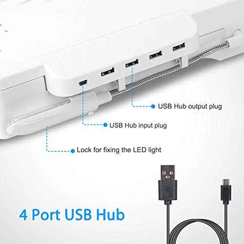 Laptop Table for Bed, Adjustable Laptop Bed Desk with Fan, 4 USB Ports, Portable Lap Desk with Foldable Legs, Laptops Stand for Couch Sofa Bed Tray with LED Light, Storage, Mouse Pad - White