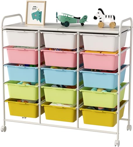 Ytaoka Multicolor 15-Drawer Rolling Cart with Wheels – Plastic Drawers & Metal Frame