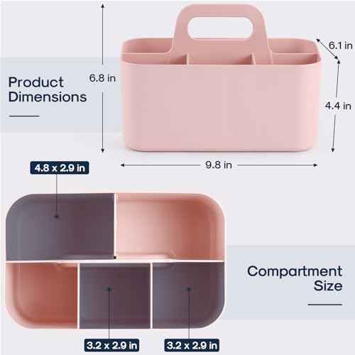 Multiuse Caddy Organizer with Handle - Stackable Plastic Tote Bin - Art Craft Supplies, Office, Desk, Stationery Pen Holder, Kitchen, Utensil, Makeup, Bathroom, Shower, Cleaning, Dorm Organizer - Pink