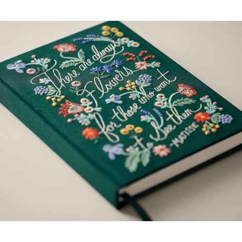 RIFLE PAPER CO. There Are Always Flowers Embroidered Journal | 240 Ruled Pages, Cloth Cover with Floral Embroidery & Grosgrain Ribbon Bookmark, Lay-Flat Binding, 8" L x 5.75" W