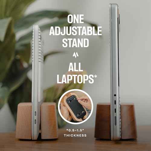 Adjustable Vertical Laptop Stand for Desk, Wooden Laptop Holder, MacBook Pro Stand, Wood Mac Air Dock (Solid Walnut)