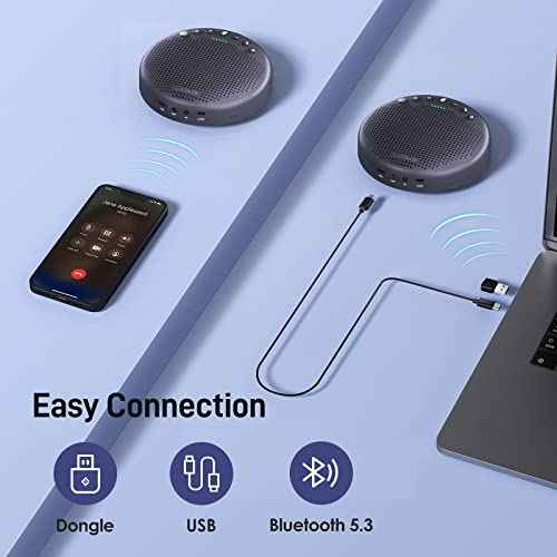 EMEET Conference Speaker and Microphone w/8+1 Mics, 360¡Æ Voice Pickup, Noise Reduce, Bluetooth/USB/Dongle Speakerphone for 14 People w/Daisy Chain for 25, Compatible w/Leading Platforms, 2025 Version