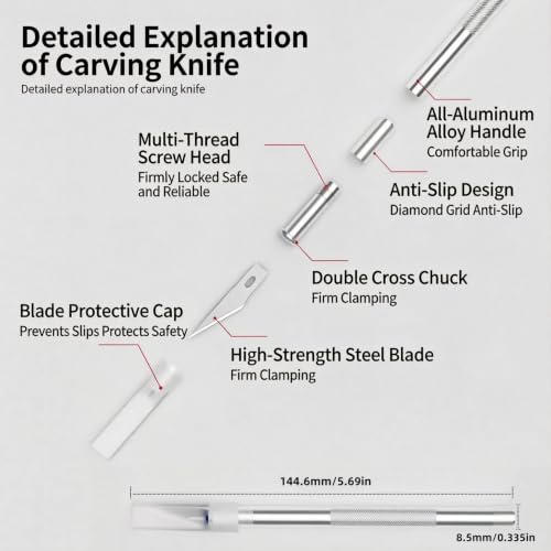 Silver Craft Hobby Knife with 12 Blades & Replacement Kit for Precise Cutting