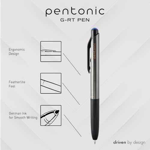 Pentonic GR-T Retractable Gel Pens, 10 Count, Blue Ink, 0.7 mm Fine Point, Smooth Writing For Journaling, Note Taking, Office & School (1002361)