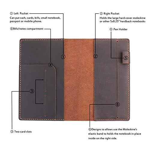 Robrasim Leather Journal Cover Fits for Moleskine Large Hard Cover Notebook, Handmade Vintage Leather Cover for 5"x8.25" Hardcover Notebooks - Coffee