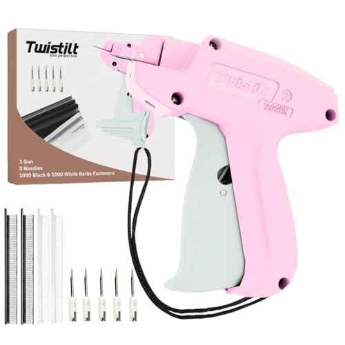 Stitch Gun for Clothes (Quick Fix Tool, Not a Sewing Machine), Handheld Clothing Tag Gun for Quick Clothing Repairs Includes 6 Needles, 1000 Black & 1000 White Fasteners (Pink)