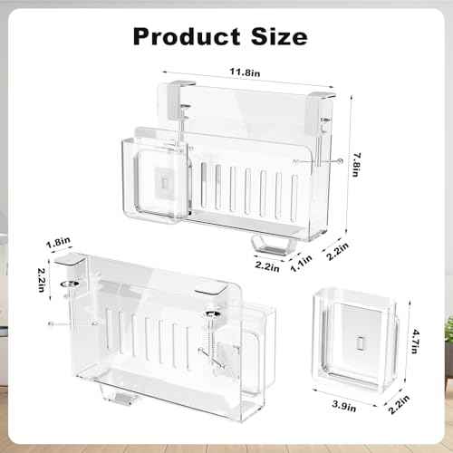 Acrylic Desk Side Storage,Under Desk Laptop Holder Storage Clamp on desk shelf,With Pen Holder and Headset Hook,Clear Desk Side Hanging Organizer accessories (transparent)