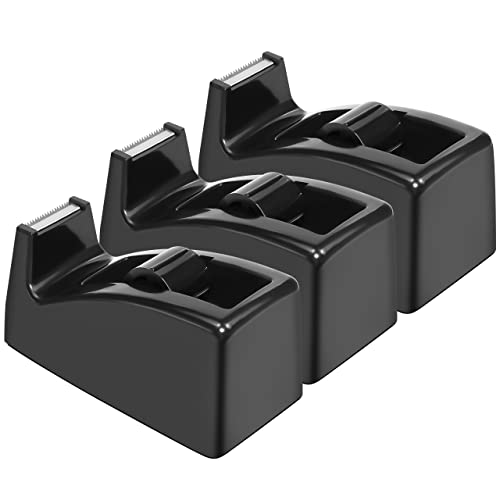Weighted Desktop Tape Dispenser 3-Pack with Non-Skid Base – Black