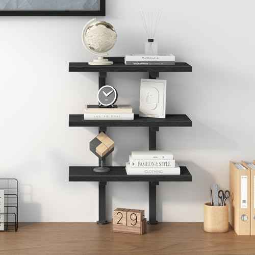 Clamp On Desk Organizer, 3-Tier Desktop Bookshelf, Adjustable Desk Storage Shelf, Metal Frame, for Office, Study and Game Room, Black DSBK3601
