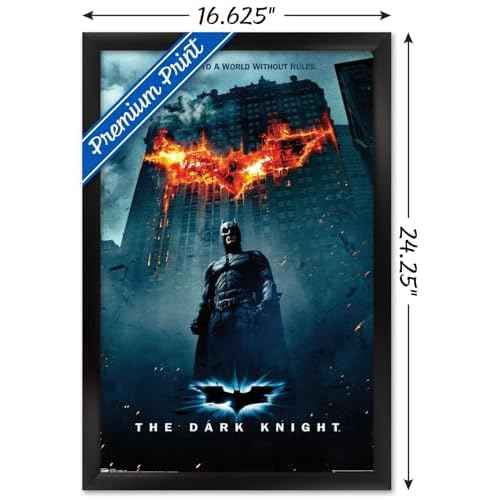Trends International DC Comics Movie - The Dark Knight - Batman Logo on Fire One Sheet Wall Poster, 14.725" x 22.375", Black Framed Version