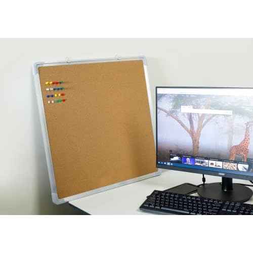 Cork Board Set - Bulletin Corkboard 24 x 24 inch Framed with 10 Thumb Tacks - Wall Hanging Message Memo Pin Tackboard Organizer for Home, Office, Desk and Cubicle (Cork 24x24)