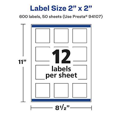 Avery Matte White Square Labels, Sure Feed Technology, 2" x 2", 600 Matte White Printable Labels