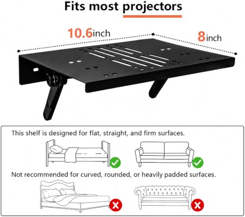Zalumis Projector Shelf Stand 10.6x8 Inch No Drill Wall Mountable for Bed & Flat Surfaces