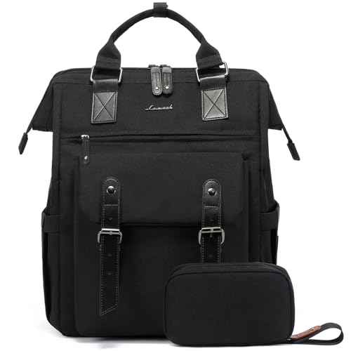 LOVEVOOK Laptop Backpack for Women, College School Backpack Student Bookbag, Teacher Work Bags Travel Backpack Purse, Business Computer Bag Commuter Nurse Bags, 15.6 Inch, Black