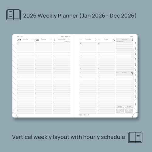 POPRUN 2026 Planner (Medium - 6.5'' x 8.5'') - 2026 Weekly Calendar ((Jan. 2026 - Dec. 2026) with Hourly Time Slots, Weekly/Monthly Appointment Book for Time Management - Leather Soft Cover - Brown