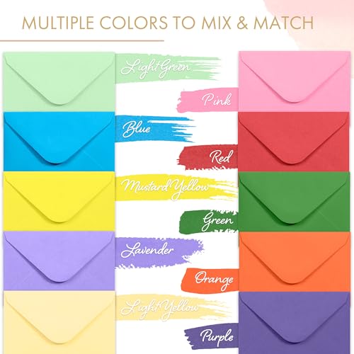 Multicolored Gift Card Envelopes - Gummed Mini Paper Envelopes, 100-Count, 4x2.7 Inches