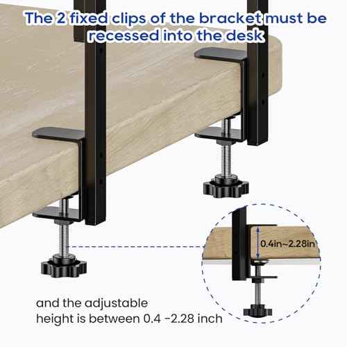 Clamp On Desk Shelf 2-Tier, 12.5 inche Wood Shelving Unit for Office Desk/Gaming Accessories, Tabletop Book Storage Rack, Shelf for Top & Under of Desk, Black