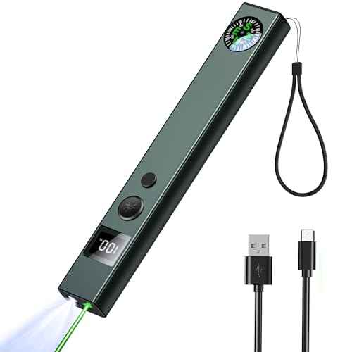 Green Laser Pointer with Green Light and Flashlight, Laser Pointer Long Distance for Presentations with Compass and Display Screen, USB Type C Rechargeable Work Light for Outdoors, Emergency, Work