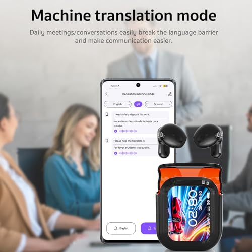 NE20 AI Translation Earbuds Real Time Wireless Bluetooth 6.0 AI Headphones LCD Touch Screen Support 148 Languages Translation Real Time Translator Earbuds Support Playing Music Phone Calls