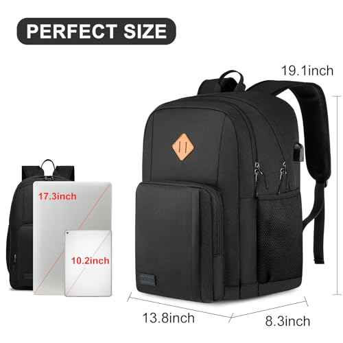 Travel Laptop Backpack, Lightweight Casual School Backpack for Teens, Slim Durable Backpack with USB Charging Port, 17.3 Inch Anti Theft Water Resistant Computer Bag Daypack for Men Women, Black