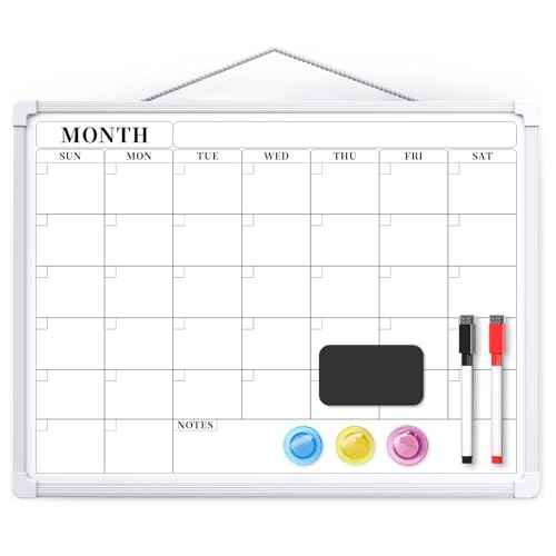 Monthly Calendar Dry Erase Board, 16"x12" White Board Dry Erase for Wall, Small Hanging Dry Erase Board, Double-Sided White Board for Home, Office, or School