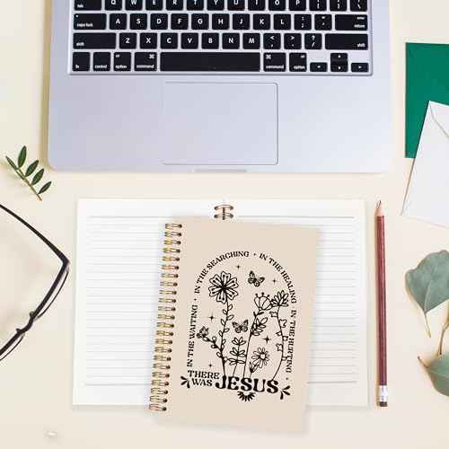BearCake Boho Floral Christian Notebook Journal, Christian Gifts for Women, Bible Notebooks for Note Taking, Bible Journaling Notebook, There Was Jesus Hardcover Spiral Notebook 5.5x8.3