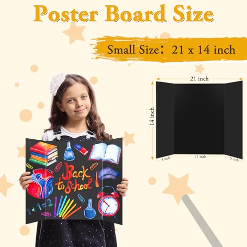 3PCS Small Trifold Poster Board, 21 x 14 Inches Black Corrugated Cardboards Mini Tri Fold Poster Boards for School Projects, Science Fair, Business Presentations, Exhibitions, Event Display