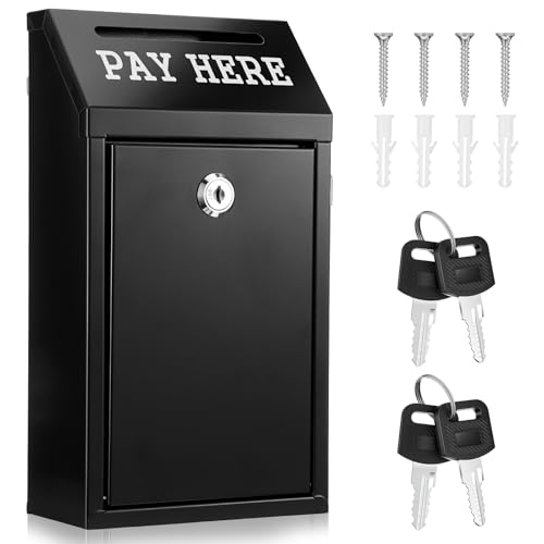 Wall Mount Locking Cash Box for Donations & Security - Black Metal Safe
