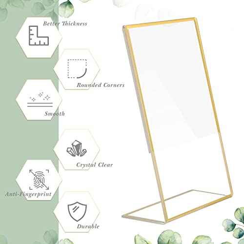 Yulejo 24 Pack 5 x 7 Inch Sign Gold Acrylic Holder Gold Picture Frames Bulk Clear Double Sided Table Number Menu Holders Desktop Vertical Stands for Wedding Office Restaurant Art Photo Flyer Display