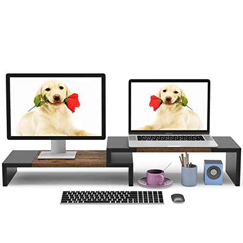 WESTREE Dual Monitor Stand - Riser 2 Shelf Computer with Adjustable Length and Angle, Stands for Monitors, Desktop Organizer PC, Computer, Laptop