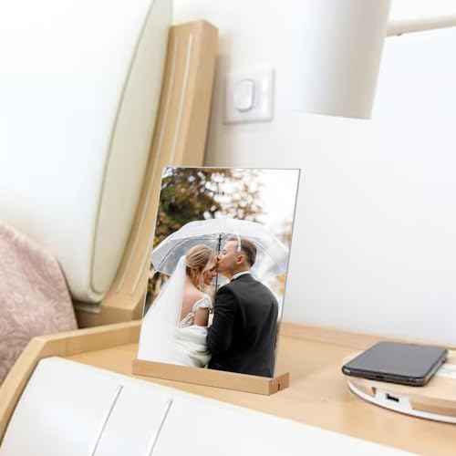 TONICE 8.5 x 11 Acrylic Sign Holder with Wood Base 3 Pack L/T Shape Vertical or Slant Back Display for Wedding, Restaurant, Store, Office, Hotel