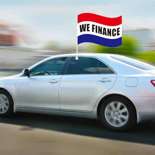 12 Pcs Window Clip on Flag 12 x 16 Inch Red Advertising Sign Single Sided Car Dealer Flags for Auto Dealers Vehicle Cars Accessories(We Finance)