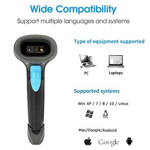 2D 1D 2.4G Wireless Bar Code Scanner Versatile 2 in 1 (Wireless+Wired) for Computers PC, UNIDEEPLY Automatic Barcode Reader Scanner 196 Feet Indoor Transmission Distance, QR PDF417 Scanning Gun, Black