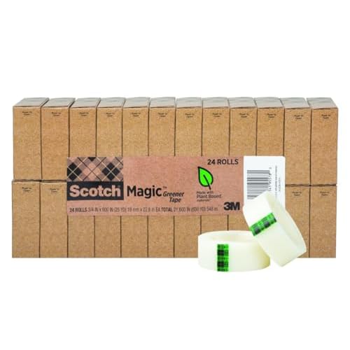 Scotch Magic Greener Tape, 24 Rolls, Numerous Applications, Invisible, Engineered for Repairing, 3/4 x 900 Inches, Boxed