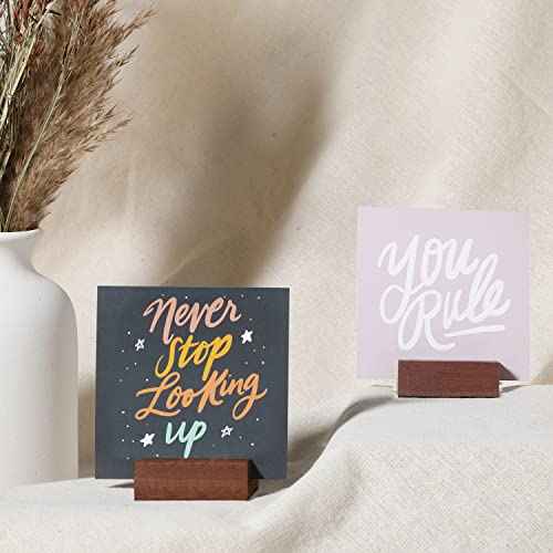 UNIQOOO 20 Pack Place Card Holders | Rustic Walnut Wood Escort Cards Display Stands | Table Number Sign and Photo Stand | Perfect for Retail Shop, Cafe, Home, Wedding, Dinner Party Events Decoration