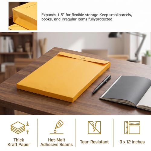 MOJMBSBY 9x12 Expanding Manila Envelopes with Clasp, Pack of 8