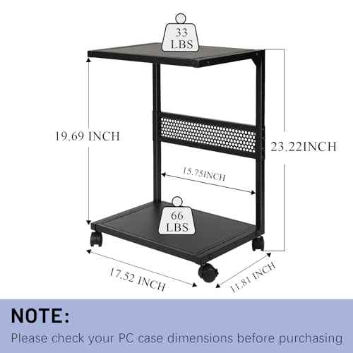PC Stand Computer Tower Stand 2-Tier Metal CPU Holder with Locking Caster Wheels Suitable for Most PC (S,Black)