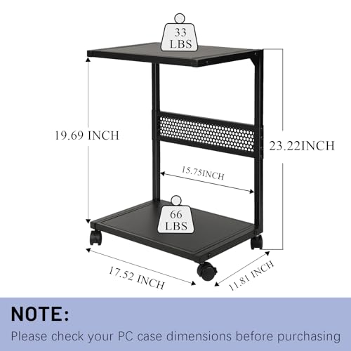 Bfttlity Computer Tower Stand 2-Tier Iron Cart with Casters - Small-Black