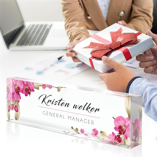 Gowelly Design 29 Personalized Acrylic Desk Name Plate with Custom Text & Logo