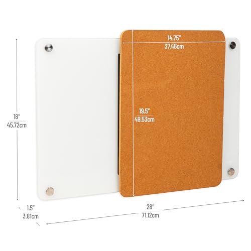 Mind Reader Glass Dry Erase Board with Sliding Corkboard 28x19.5" - Wall Mount Combo
