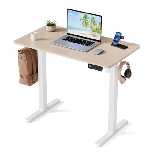 YOLEZO 35" Light Walnut Electric Standing Desk, Small Sit-Stand Workspace