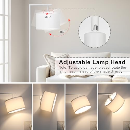 Boncoo Floor Lamps White Floor Lamp for Bedroom, LED Dimmable Floor Lamp Arc with Adjustable Silk Shade, Modern Standing Lamp for Living Room Office Study Room, 9W Bulb Included