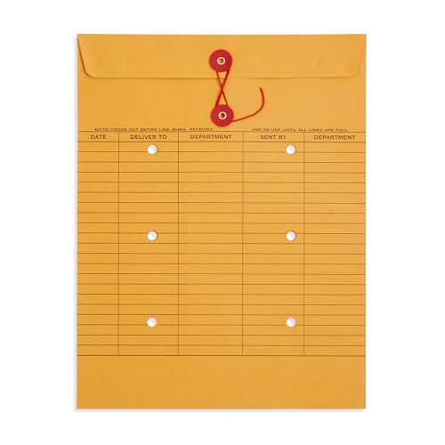 Blue Summit Supplies 100 10x13 Interoffice Envelopes with String & Button Closure - Reusable Manila Office Mailers