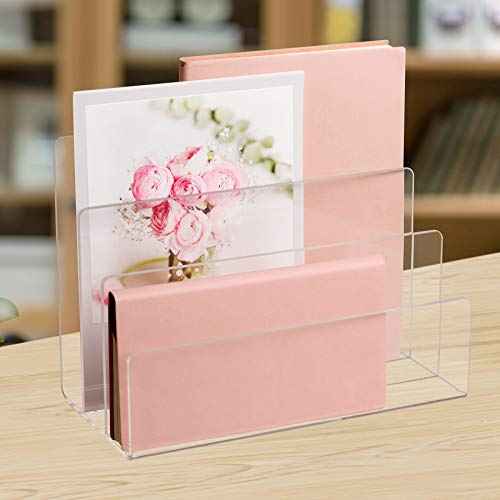 Crystal Clear Acrylic Desktop File Sorter Thick Cast Holder for Document Paper Letter Book Envelope Laptop Eyeshadow Makeup Palette office File Organizer Stand Rack on Office Desktop