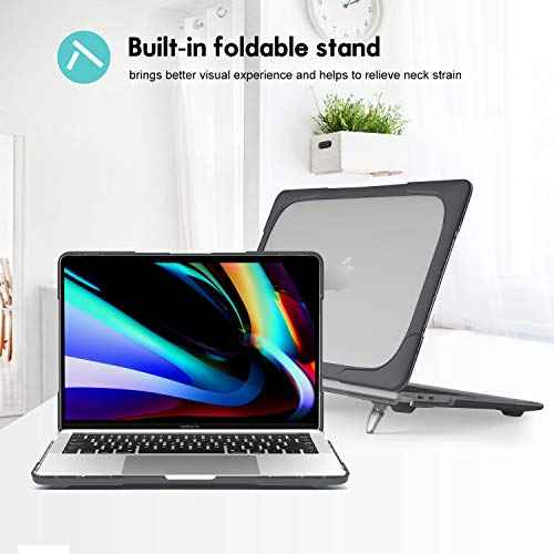 ProCase for MacBook Pro 16 2019 A2141, Heavy Duty Hard Shell Dual Layer Protective Cover with Fold Kickstand -Black